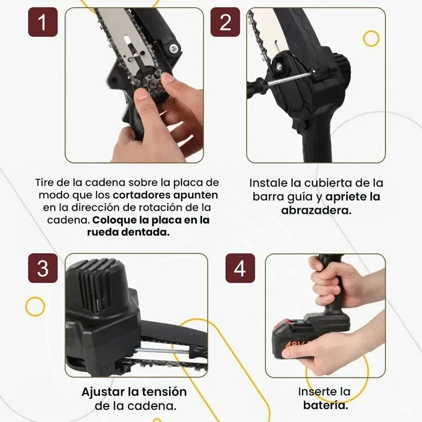 Motosierra portátil inalámbrica 24V con 2 baterías, 2 espadas y 2 cadenas foto 5