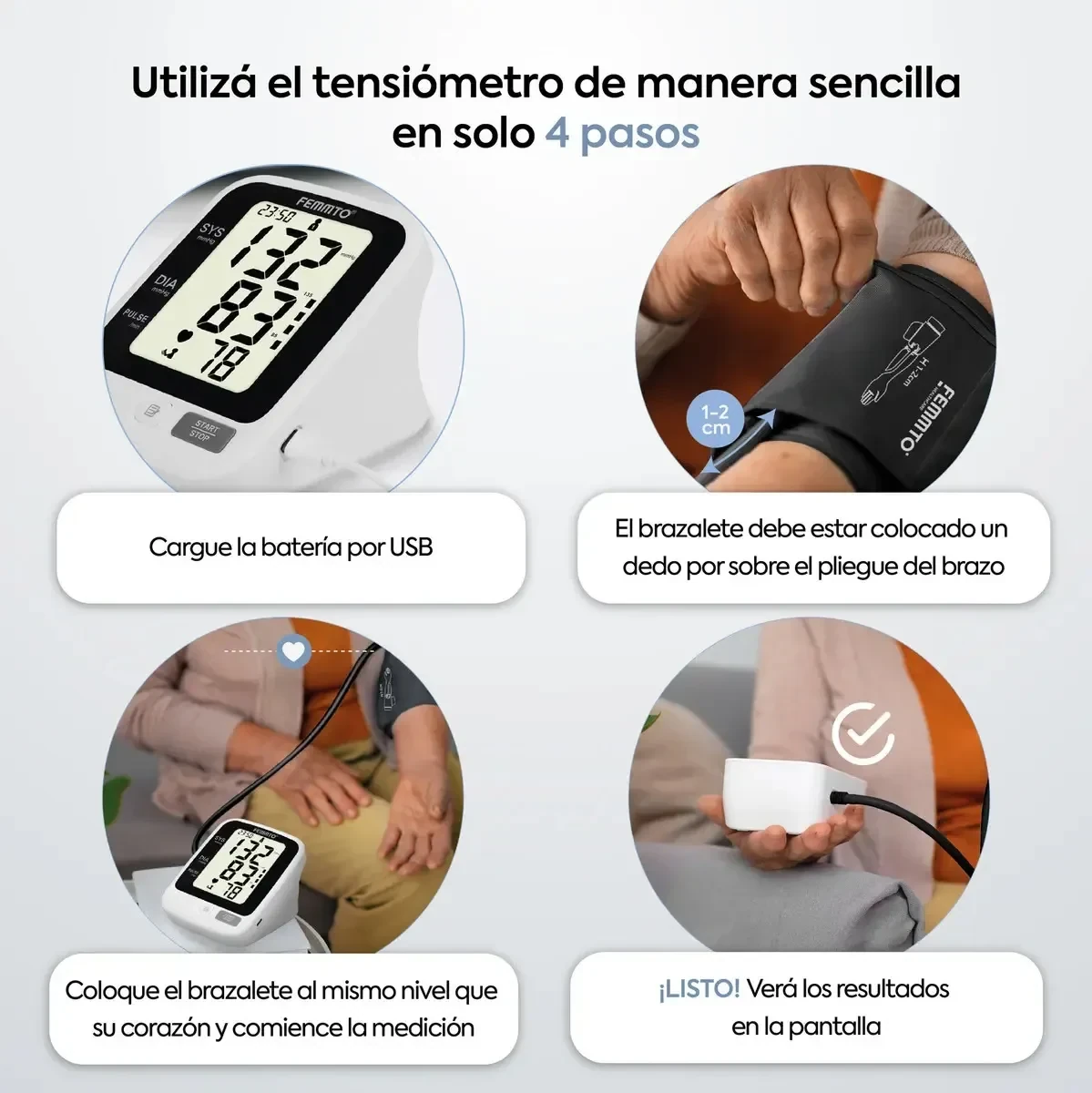 Tensiómetro digital de brazo Femmto automático con batería USB foto 4